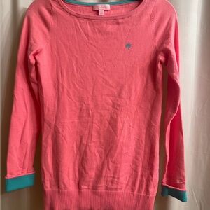 Lilly Pulitzer Coral Sweater with Turquoise Trim